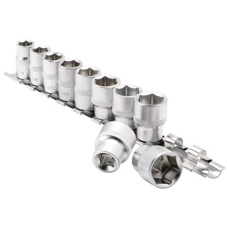 DRAPER 3/8" Square Drive Socket Set on Metal Rail (10 Piece) : Model No. DD10MM