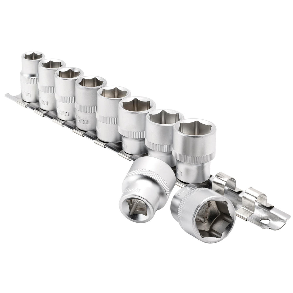 DRAPER 3/8" Square Drive Socket Set on Metal Rail (10 Piece) : Model No. DD10MM