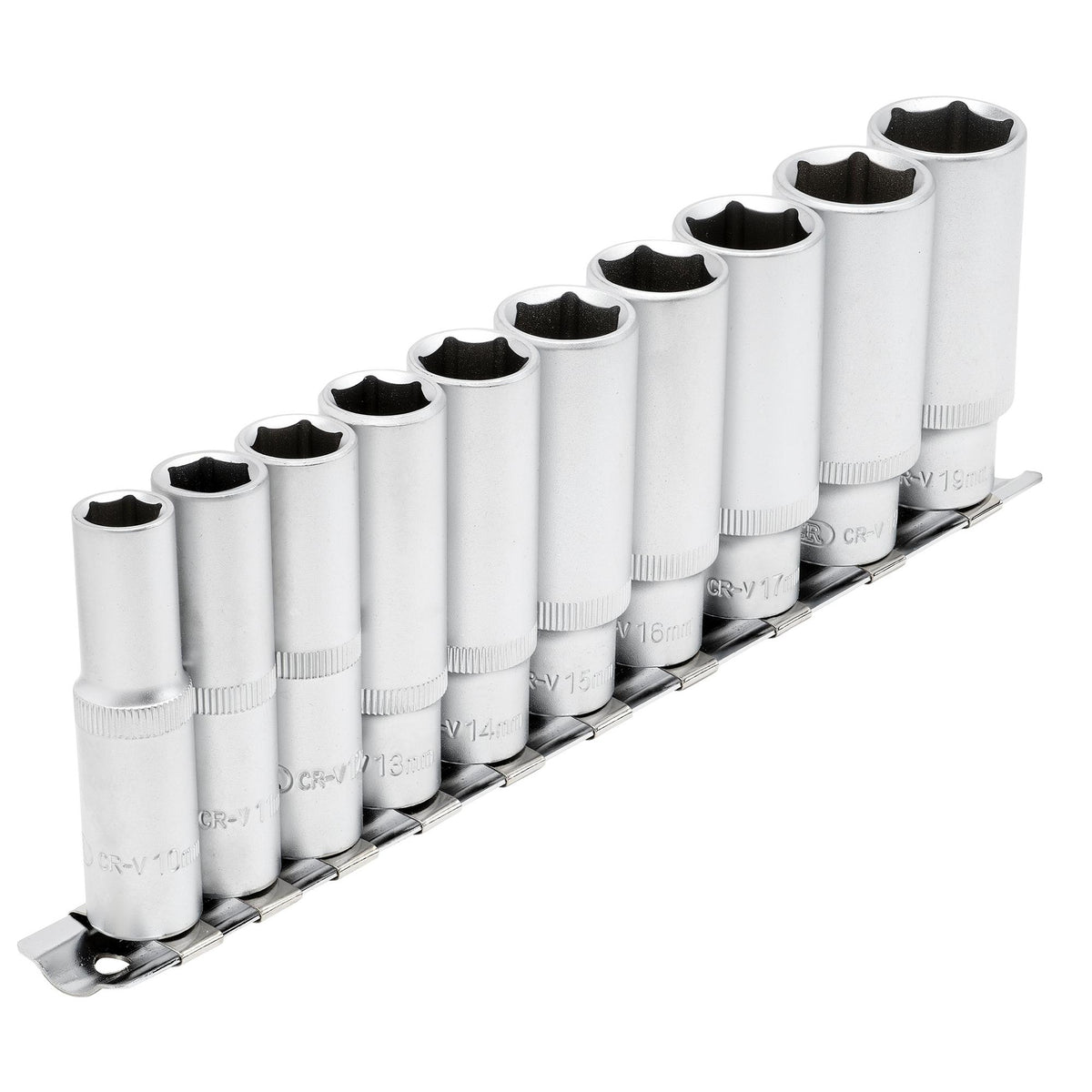 DRAPER 3/8" Square Drive Deep Socket Set on Metal Rail (10 Piece) : Model No. DD10MMD