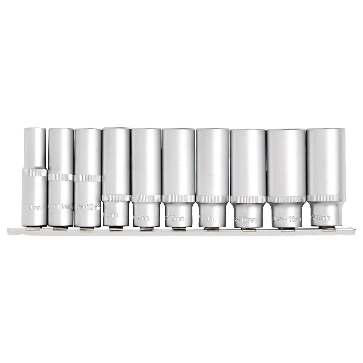 DRAPER 3/8" Square Drive Deep Socket Set on Metal Rail (10 Piece) : Model No. DD10MMD