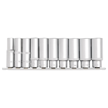 DRAPER 3/8" Square Drive Deep Socket Set on Metal Rail (10 Piece) : Model No. DD10MMD