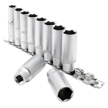 DRAPER 3/8" Square Drive Deep Socket Set on Metal Rail (10 Piece) : Model No. DD10MMD
