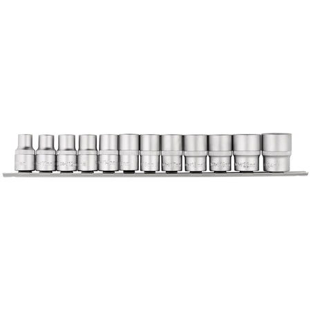 DRAPER 1/2" Square Drive Socket Set on Metal Rail (12 Piece) : Model No. HD12MM