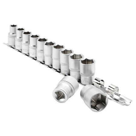DRAPER 1/2" Square Drive Socket Set on Metal Rail (12 Piece) : Model No. HD12MM