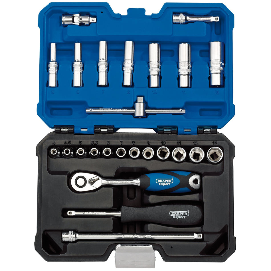 DRAPER 1/4" Sq. Dr. Metric Socket Set (25 Piece) : Model No. B25MN/SG