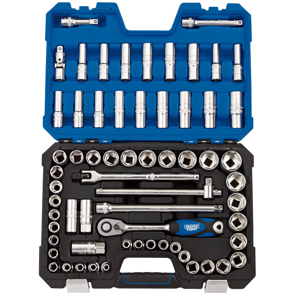 DRAPER 1/2" Sq. Dr. MM/AF Combined Socket Set (63 Piece) : Model No. H63AMN/SG