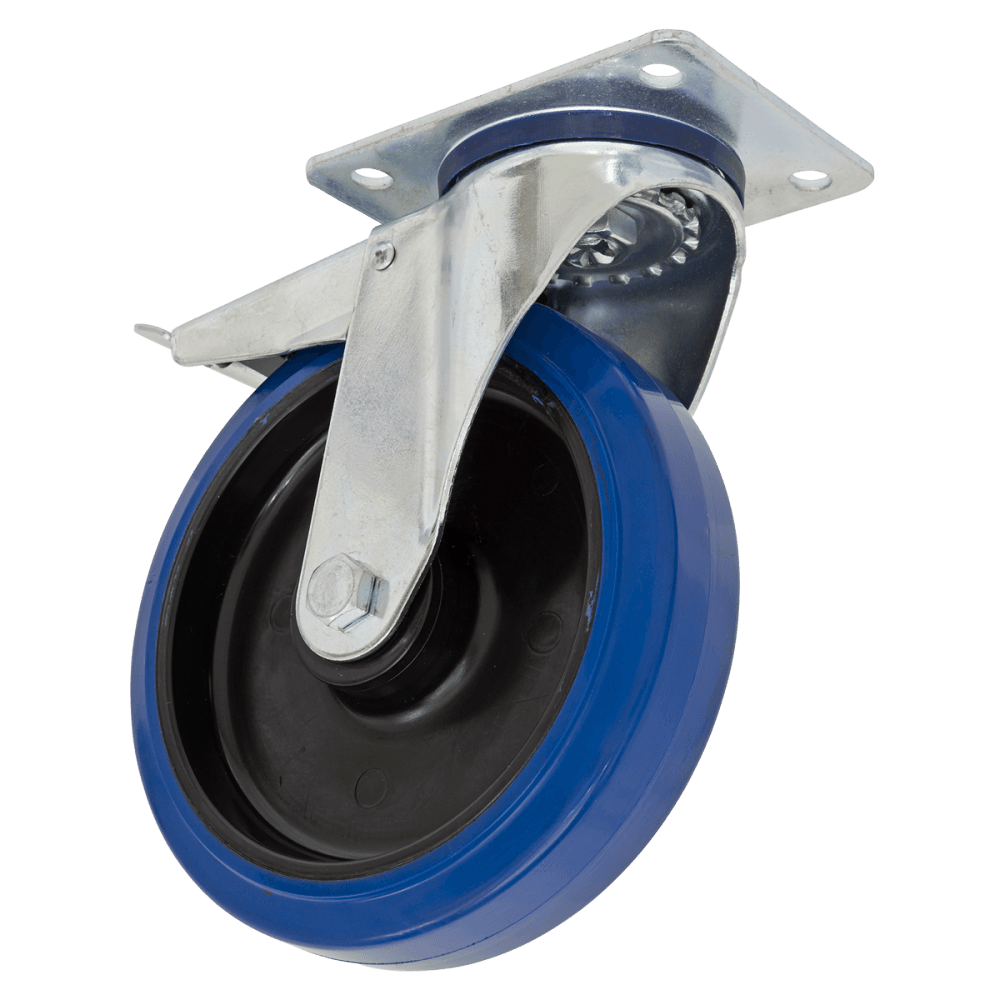 Sealey Heavy-Duty Blue Elastic Rubber Castor Wheel Swivel with Total Lock 200mm - Trade Model No- SCW3200SPLEM