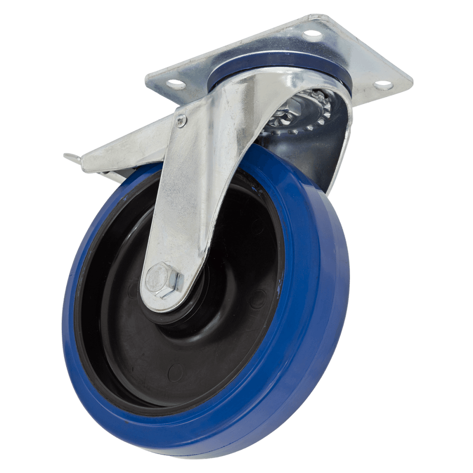 Sealey Heavy-Duty Blue Elastic Rubber Swivel Castor Wheel With Total Lock 100mm - Trade Model No- SCW3100SPLEM