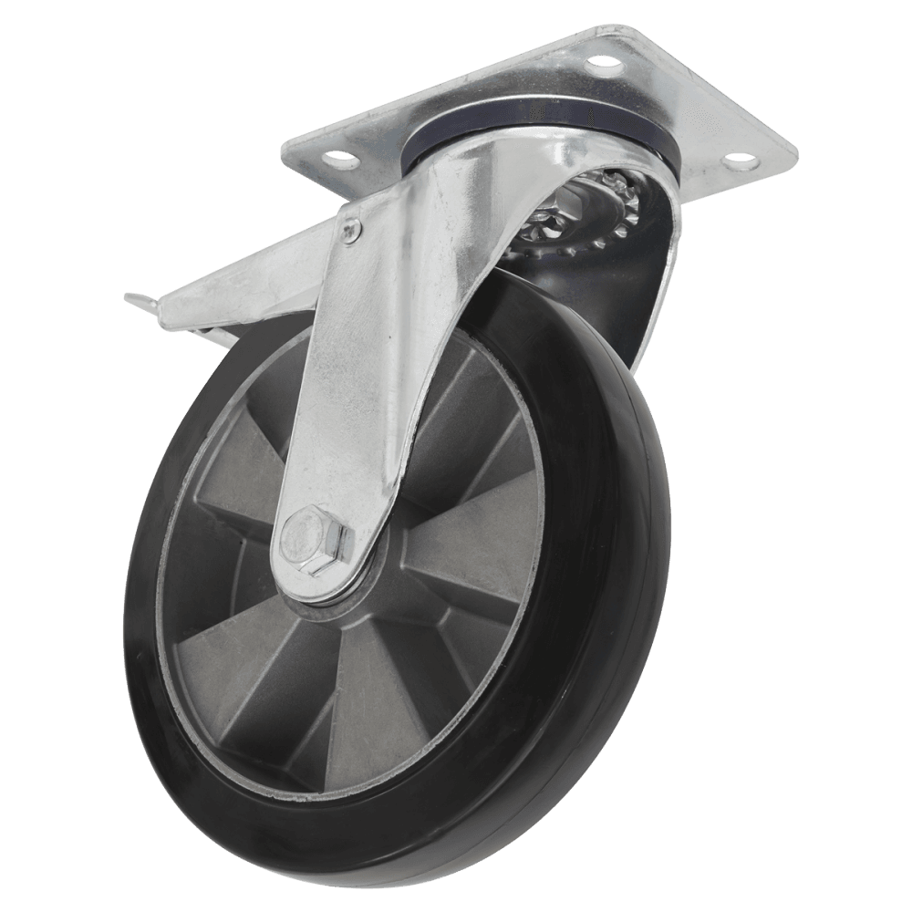 Sealey Heavy-Duty Rubber Castor Wheel Swivel with Total Lock 200mm - Trade Model No- SCW5200SPLEM