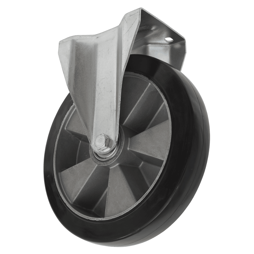 Sealey Heavy-Duty Rubber Castor Wheel Fixed Plate 200mm - Trade Model No- SCW5200FPEM