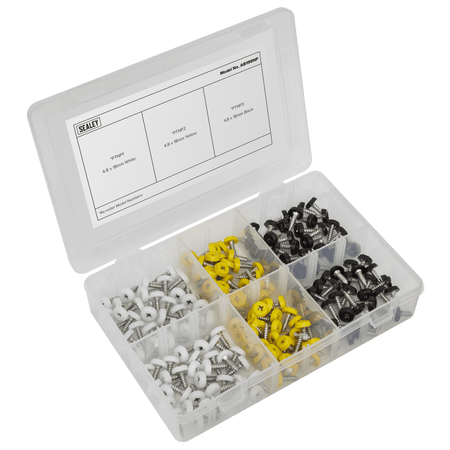 Sealey Numberplate Screw Assortment 195pc 4.8mm x 18mm - Plastic Enclosed Head Model No- AB195NP