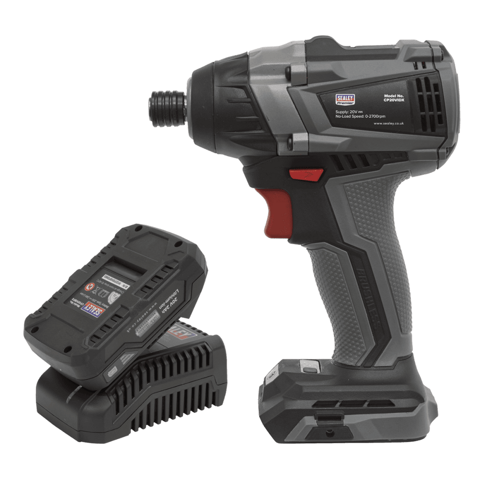 Sealey Brushless Impact Driver Kit 1/4" Hex 20V 2Ah Model No- CP20VIDXKIT1