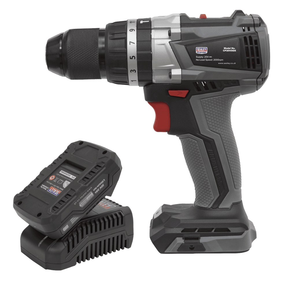 Sealey Premier SV20 Series 13mm Brushless Cordless Combi Drill Kit 20V 2Ah Model No- CP20VDDXKIT1