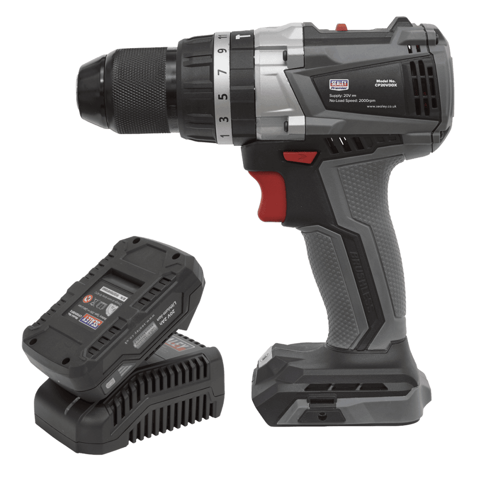 Sealey Premier SV20 Series 13mm Brushless Cordless Combi Drill Kit 20V 2Ah Model No- CP20VDDXKIT1