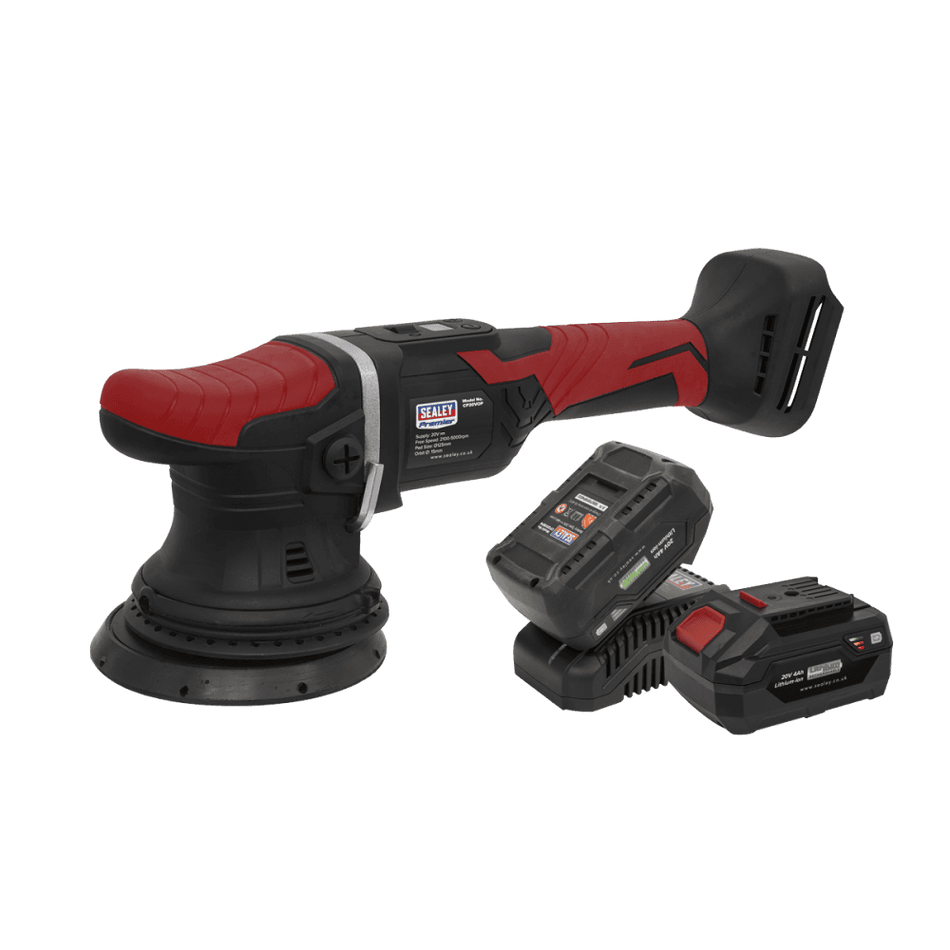 Sealey Premier SV20 Series 125mm Cordless Orbital Polisher Kit 20V 4Ah - 2 Batteries Model No- CP20VOPKIT2