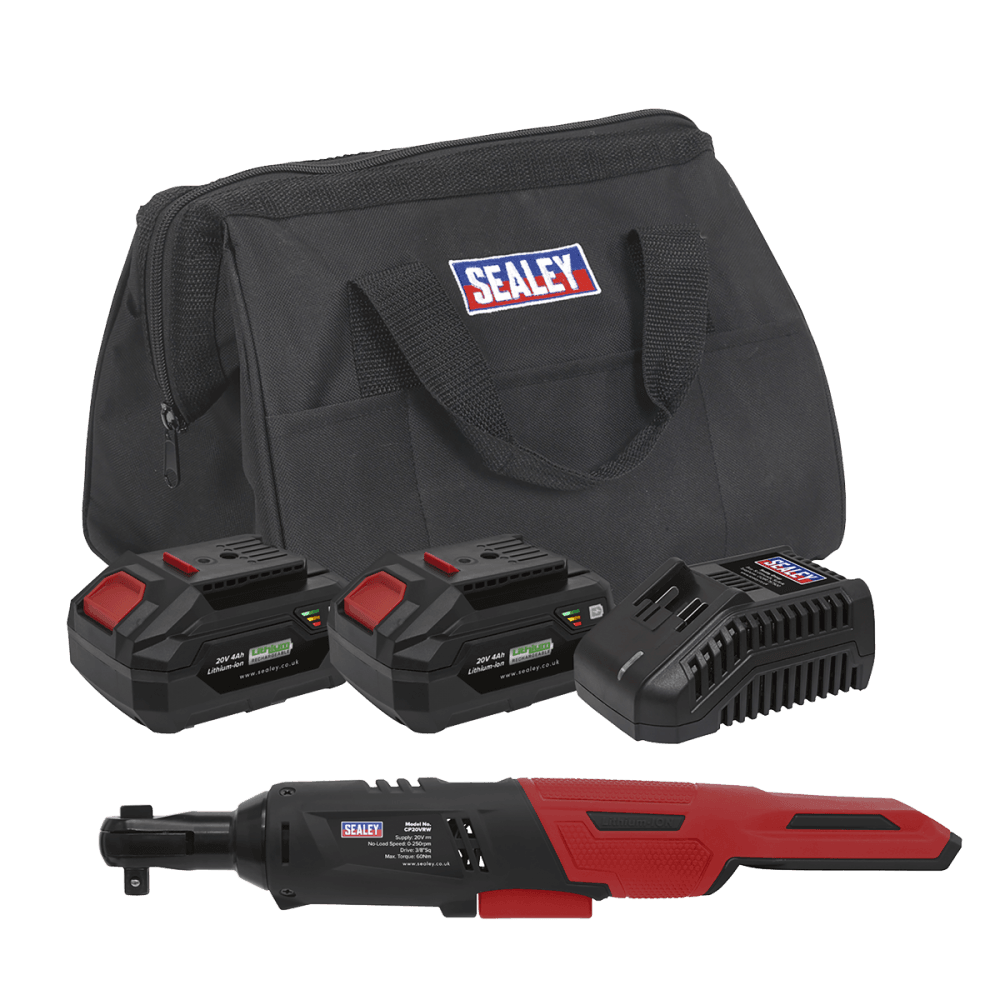 Sealey Cordless Ratchet Wrench 3/8"Sq Drive Kit 20V - 2 Batteries Model No- CP20VRWKIT