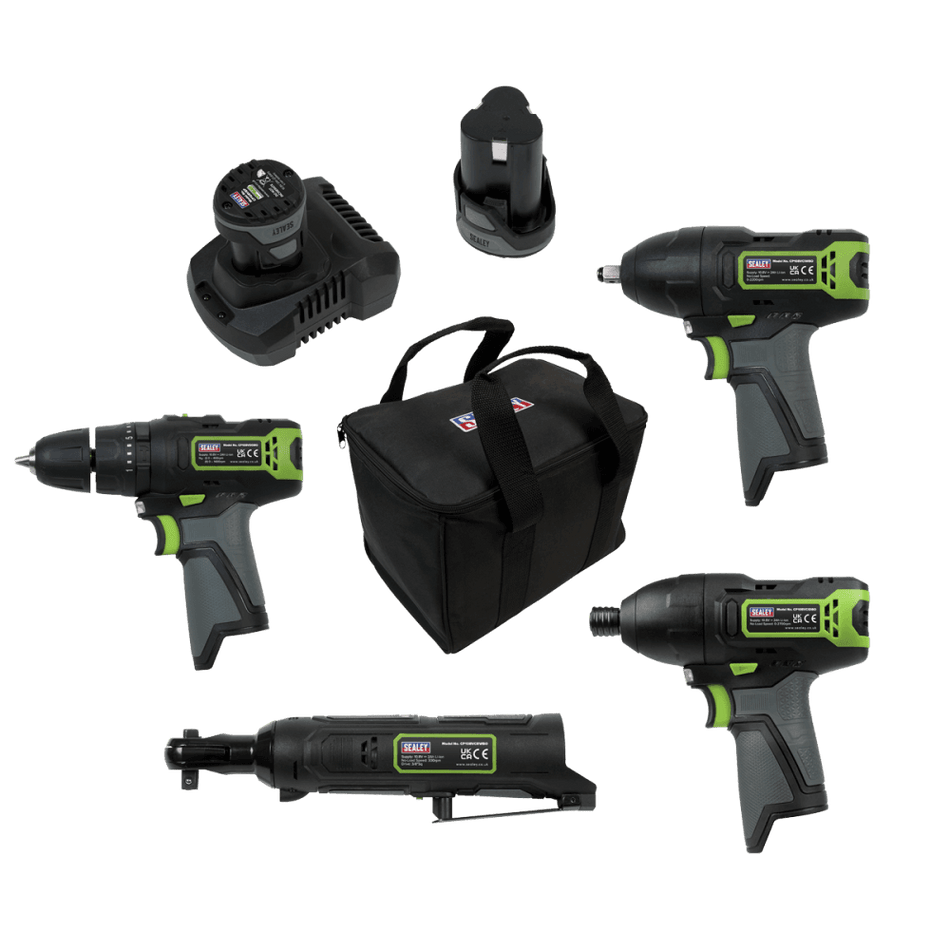 Sealey 4 x SV10.8 Series Cordless Power Tool Kit 10.8V - 2 Batteries Model No- CP108VCOMBO2