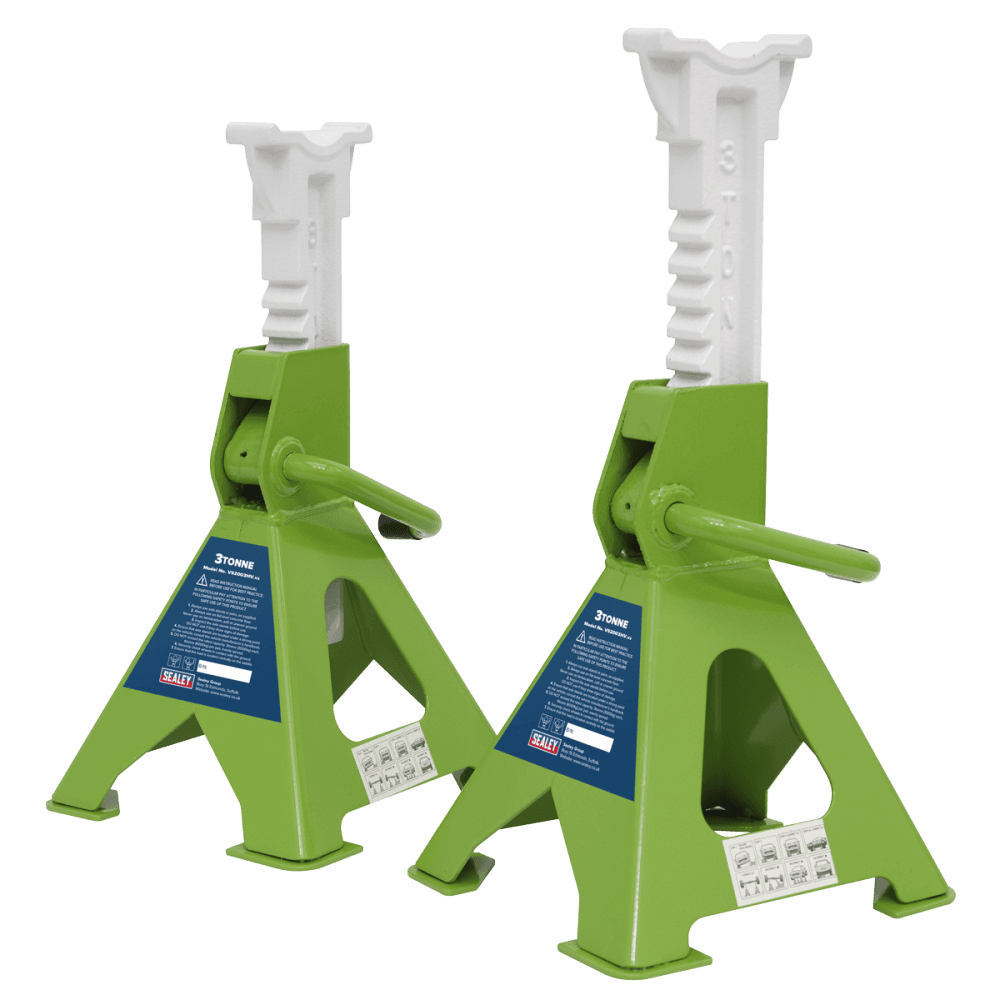 Sealey Axle Stands (Pair) 3tonne Capacity per Stand Ratchet Type - Hi-Vis Green Model No- VS2003HV