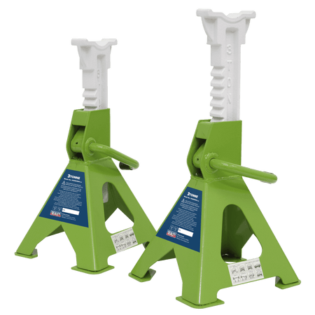Sealey Axle Stands (Pair) 3tonne Capacity per Stand Ratchet Type - Hi-Vis Green Model No- VS2003HV