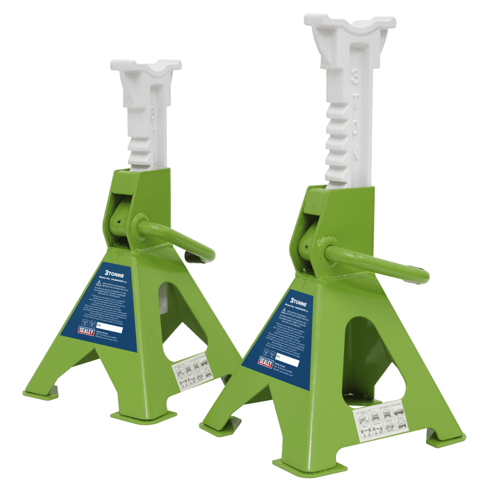 Sealey Axle Stands (Pair) 3tonne Capacity per Stand Ratchet Type - Hi-Vis Green Model No- VS2003HV