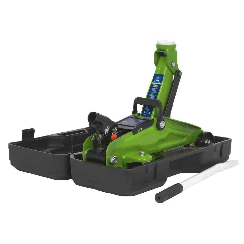 Sealey Trolley Jack 2tonne Hi-Vis Short Chassis with Storage Case Model No- 1050CXDHV