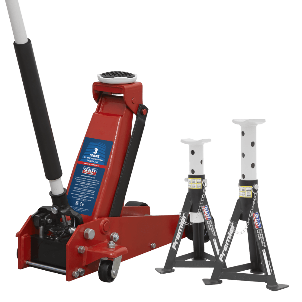 Sealey Trolley Jack 3t & Axle Stands (Pair) 3t per Stand Combo Model No- 3000CXDCOMBO1