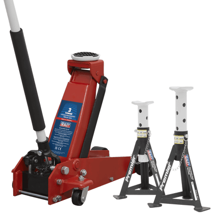 Sealey Trolley Jack 3t & Axle Stands (Pair) 3t per Stand Combo Model No- 3000CXDCOMBO1