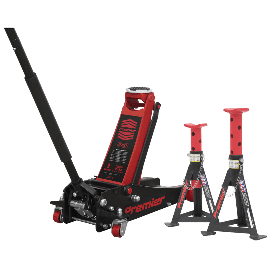 Sealey Trolley Jack 3t & Axle Stands (Pair) 3t per Stand Combo Model No- 3040ARCOMBO