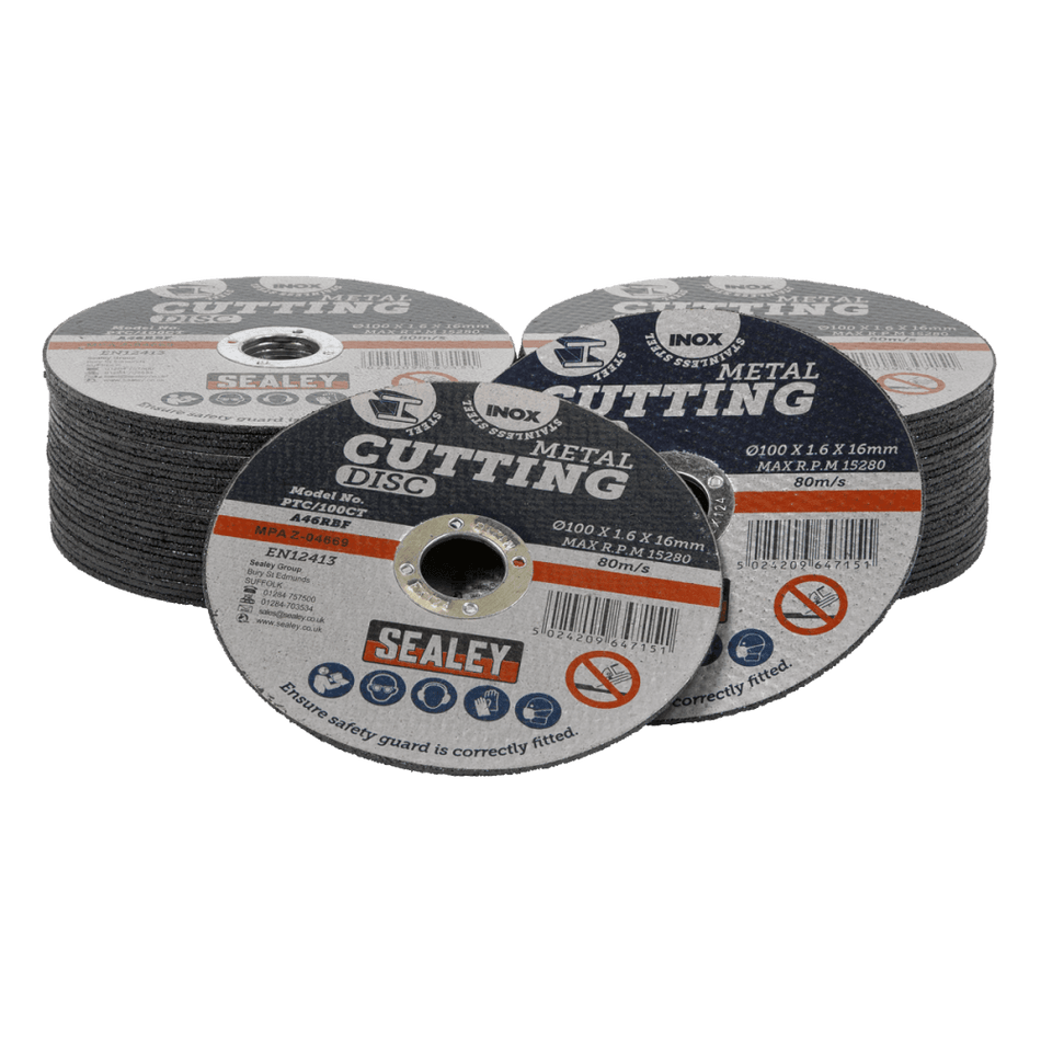 Sealey Cutting Disc Pack of 50 100 x 1.6mm 16mm Bore Model No- PTC/100CT50