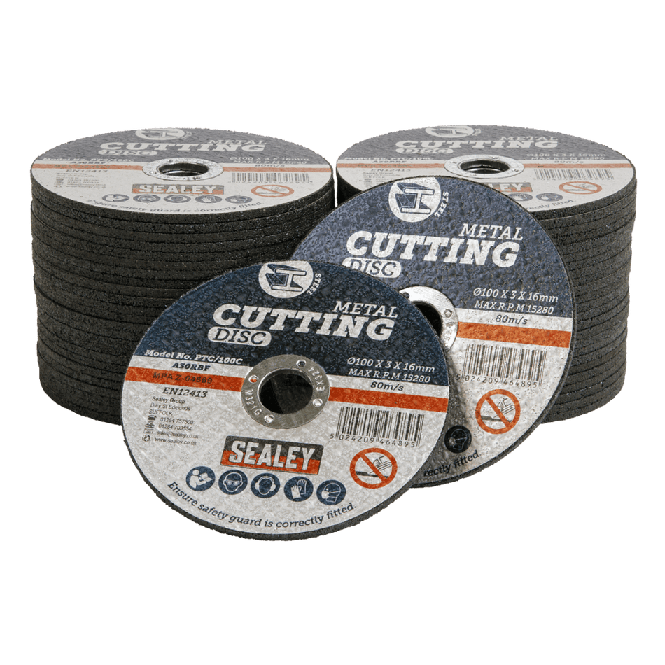Sealey Cutting Disc Pack of 50 100 x 3mm 16mm Bore Model No- PTC/100C50