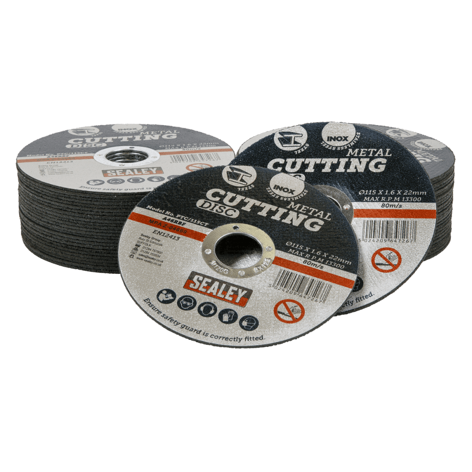 Sealey Cutting Disc Pack of 50 115 x 1.6mm 22mm Bore Model No- PTC/115CT50