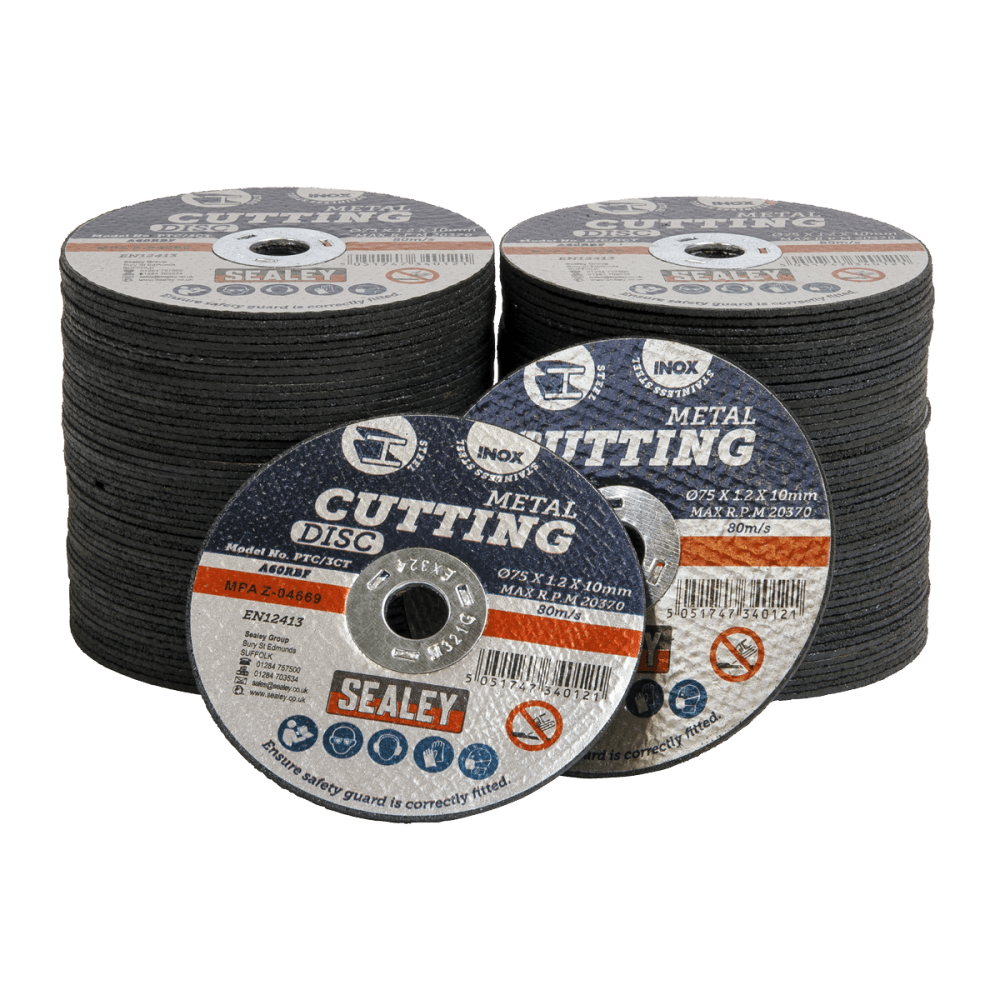 Sealey Cutting Disc Pack of 100 75 x 1.2mm 10mm Bore Model No- PTC/3CT100