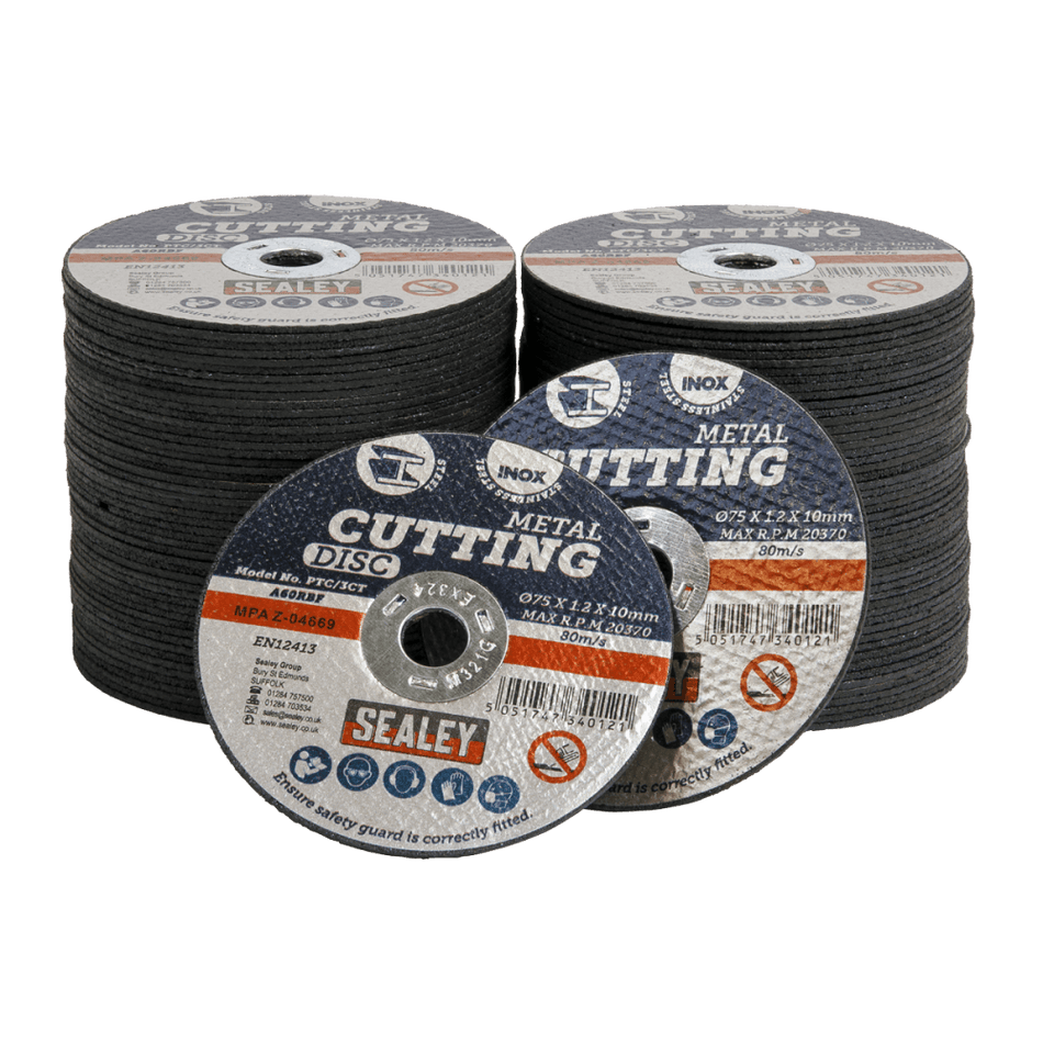 Sealey Cutting Disc Pack of 100 75 x 1.2mm 10mm Bore Model No- PTC/3CT100