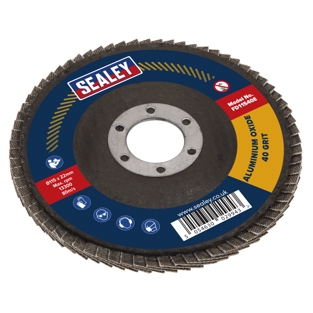 Sealey Flap Disc Aluminium Oxide 115mm 22mm Bore 40Grit Model No- FD11540E