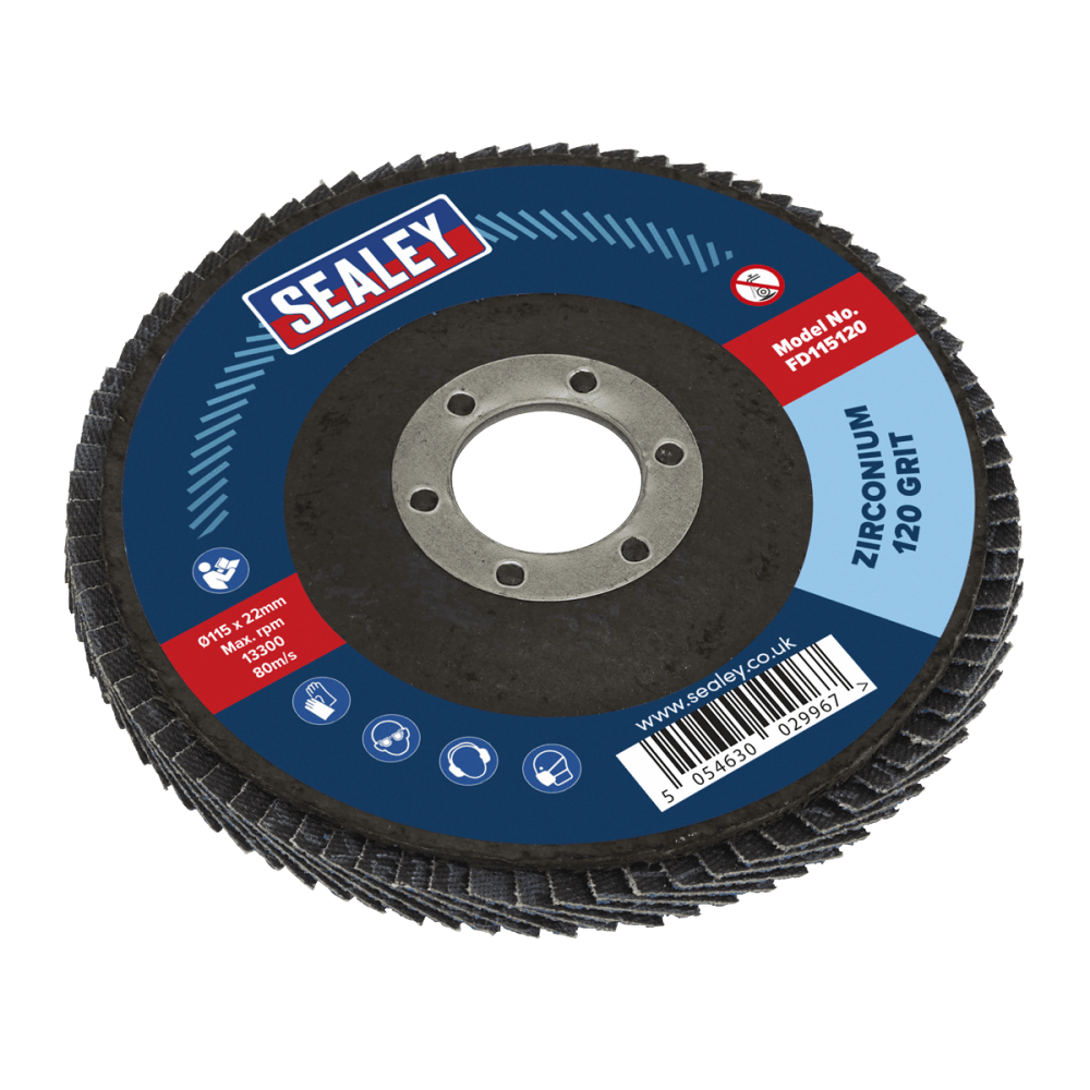 Sealey Flap Disc Zirconium 115mm 22mm Bore 120Grit Model No- FD115120