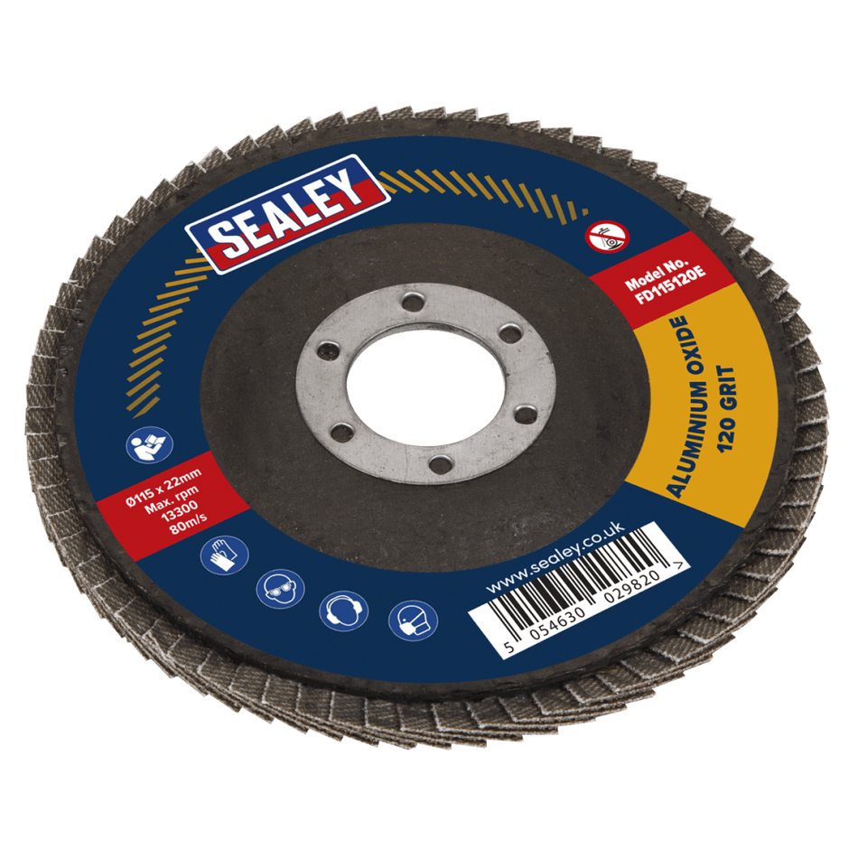 Sealey Flap Disc Aluminium Oxide 115mm 22mm Bore 120Grit Model No- FD115120E