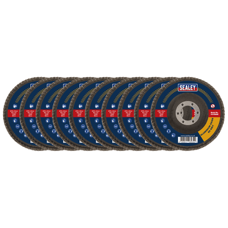 Sealey 115mm Aluminium Oxide Flap Discs Assorted Grit 22mm Bore - Pack of 10 Model No- FD115EMIX