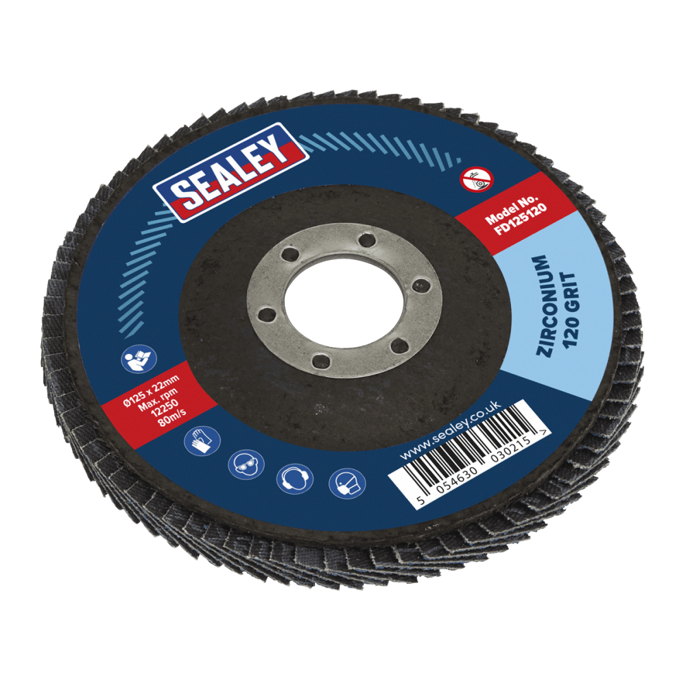 Sealey 125mm Zirconium Flap Disc 120Grit 22mm Bore Model No- FD125120
