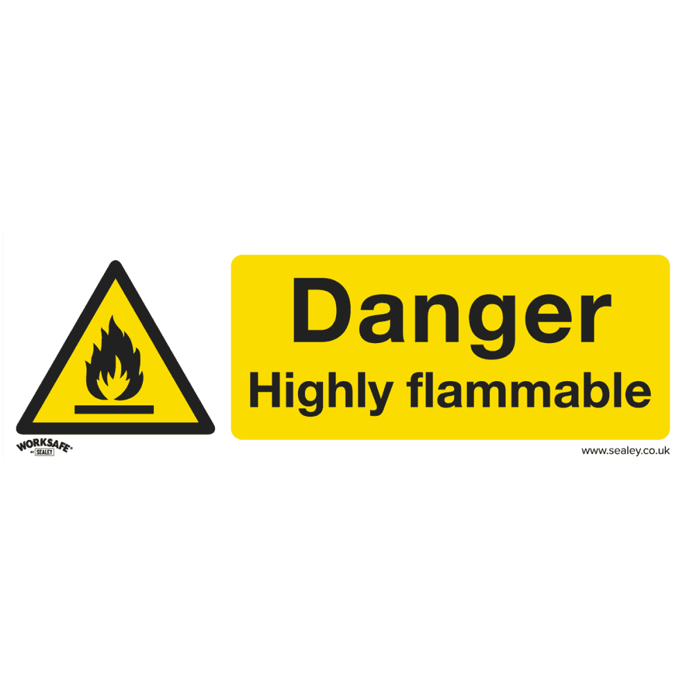 Sealey Warning Safety Sign - Danger Highly Flammable - Self-Adhesive Vinyl Model No- SS45V1