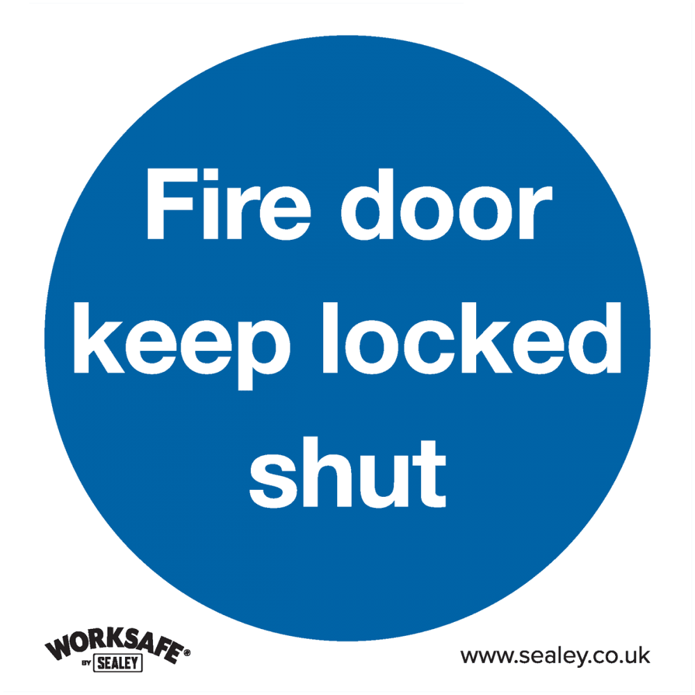 Sealey Mandatory Safety Sign - Fire Door Keep Locked Shut - Rigid Plastic - Pack of 10 Model No- SS4P10