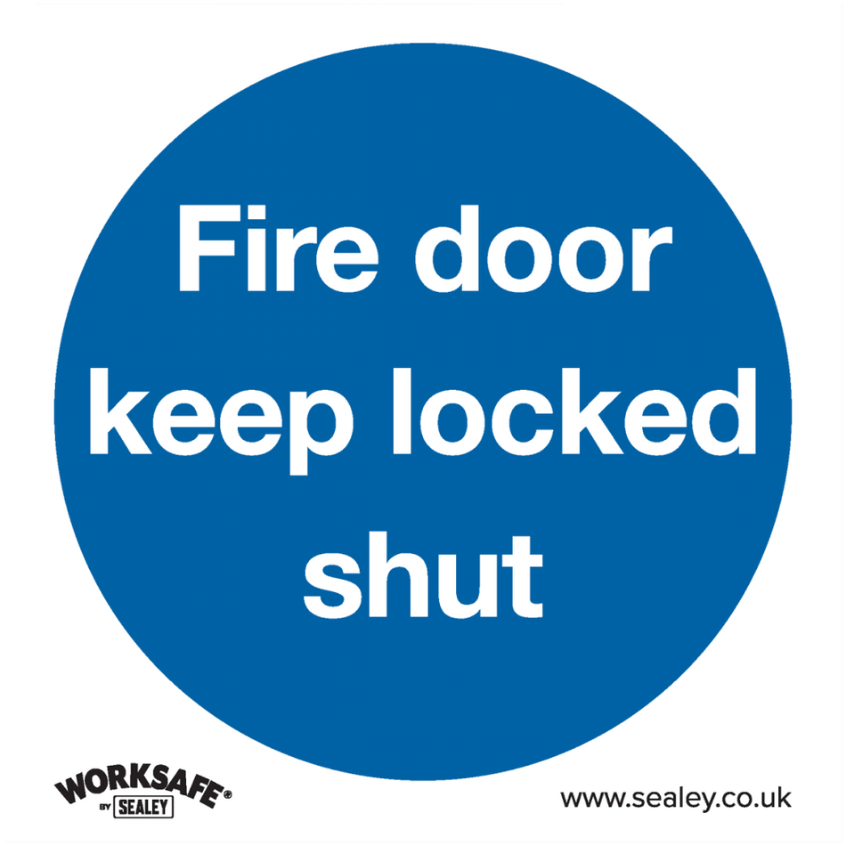 Sealey Mandatory Safety Sign - Fire Door Keep Locked Shut - Rigid Plastic - Pack of 10 Model No- SS4P10