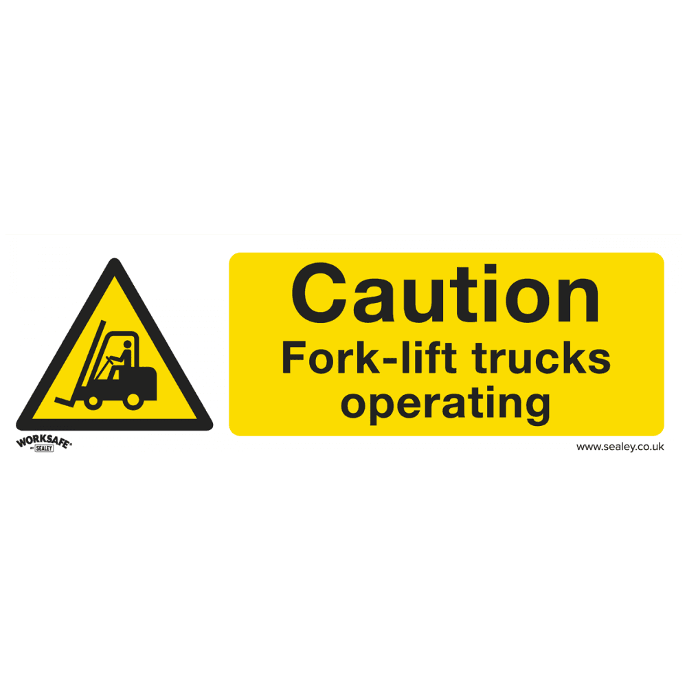 Sealey Warning Safety Sign - Caution Fork-Lift Trucks - Rigid Plastic - Pack of 10 Model No- SS44P10