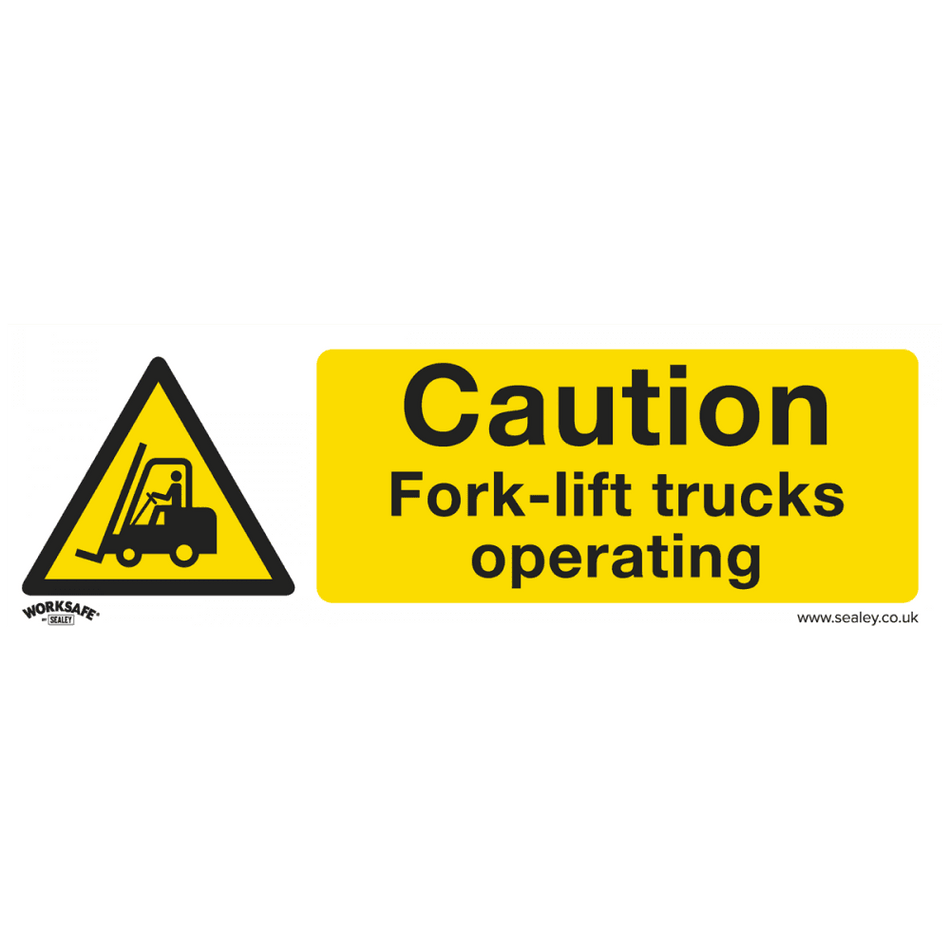 Sealey Warning Safety Sign - Caution Fork-Lift Trucks - Rigid Plastic - Pack of 10 Model No- SS44P10