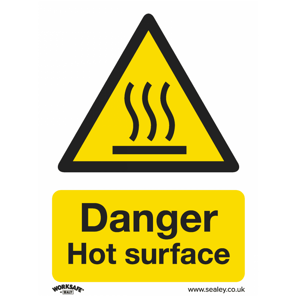 Sealey Warning Safety Sign - Danger Hot Surface - Rigid Plastic - Pack of 10 Model No- SS42P10