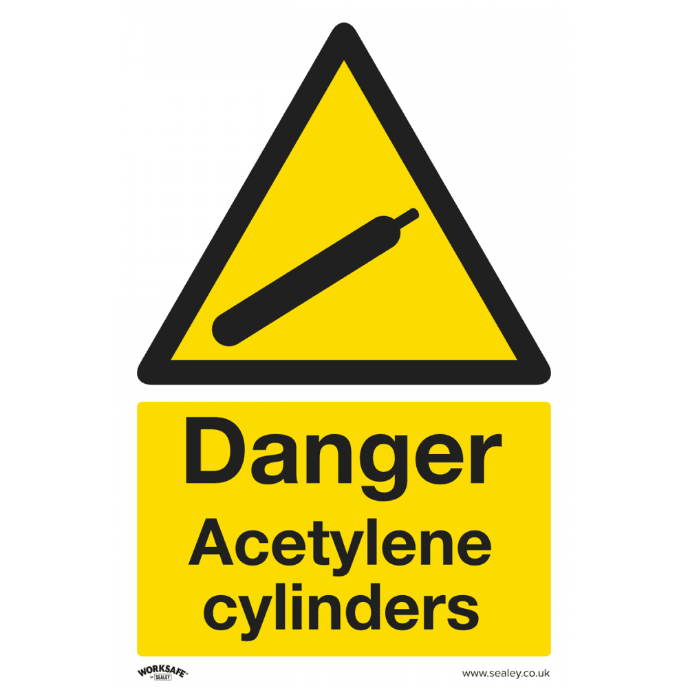 Sealey Warning Safety Sign - Danger Acetylene Cylinders - Rigid Plastic Model No- SS63P1