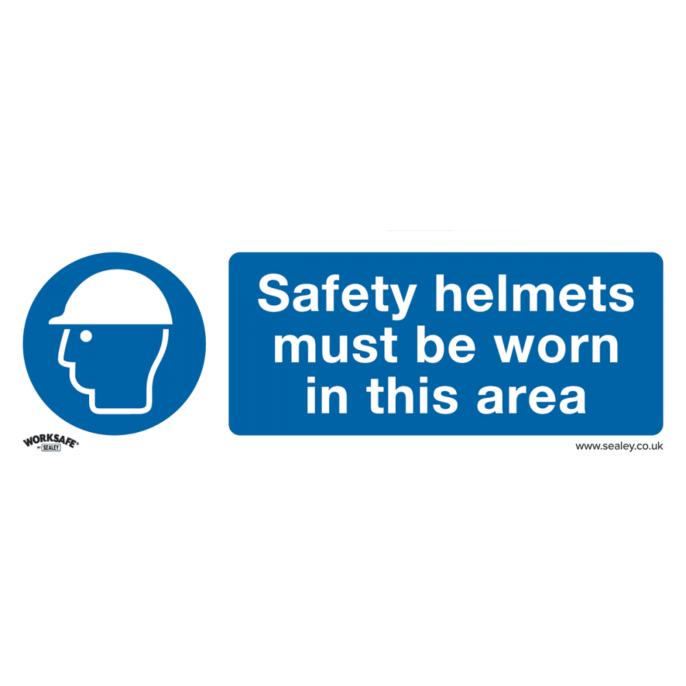 Sealey Mandatory Safety Sign - Safety Helmets Must Be Worn In This Area - Self-Adhesive Vinyl Model No- SS8V1
