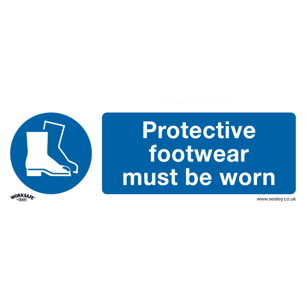 Sealey Mandatory Safety Sign - Protective Footwear Must Be Worn - Self-Adhesive Vinyl Model No- SS7V1