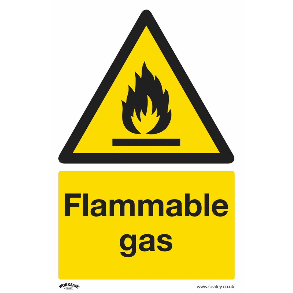 Sealey Warning Safety Sign - Flammable Gas - Rigid Plastic Model No- SS59P1