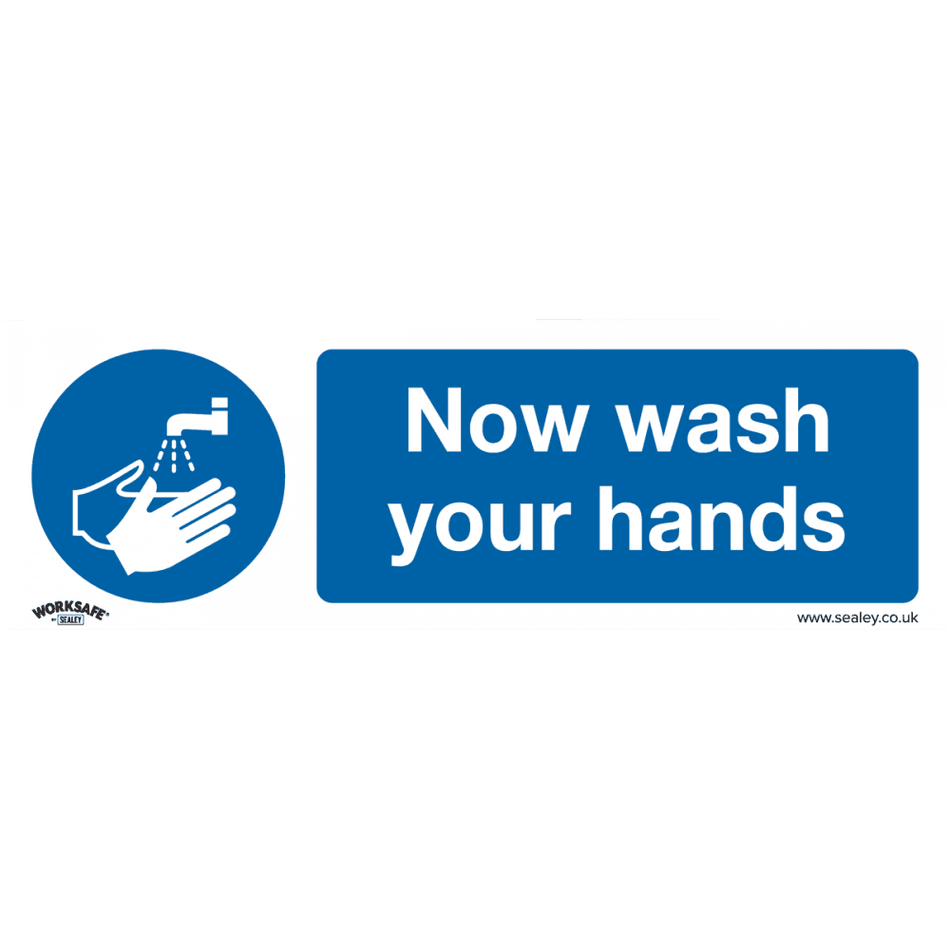 Sealey Mandatory Safety Sign - Now Wash Your Hands - Rigid Plastic - Pack of 10 Model No- SS5P10