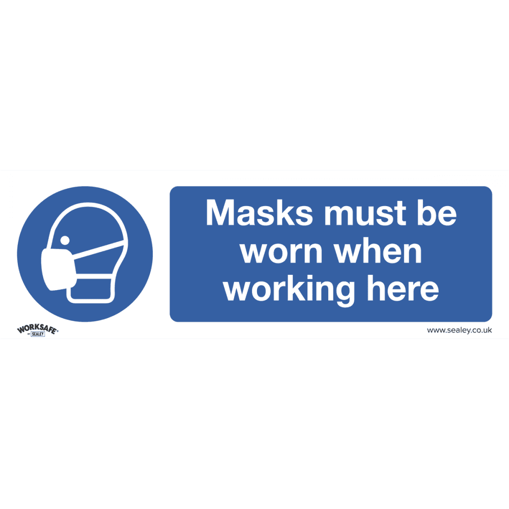 Sealey Mandatory Safety Sign - Masks Must Be Worn - Self-Adhesive Vinyl - Pack of 10 Model No- SS57V10